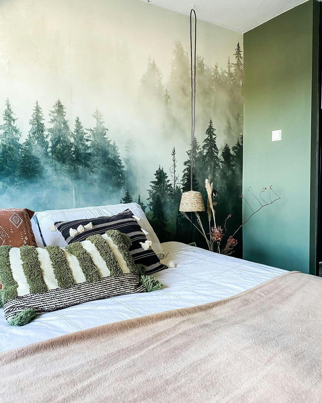 slaapkamer-groen-behang